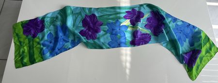 Silk Scarf Floral Print Blue Purple Green