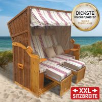 Strandkorb 3-Sitzer + Schutzhülle - Rot/Beige Gestreift