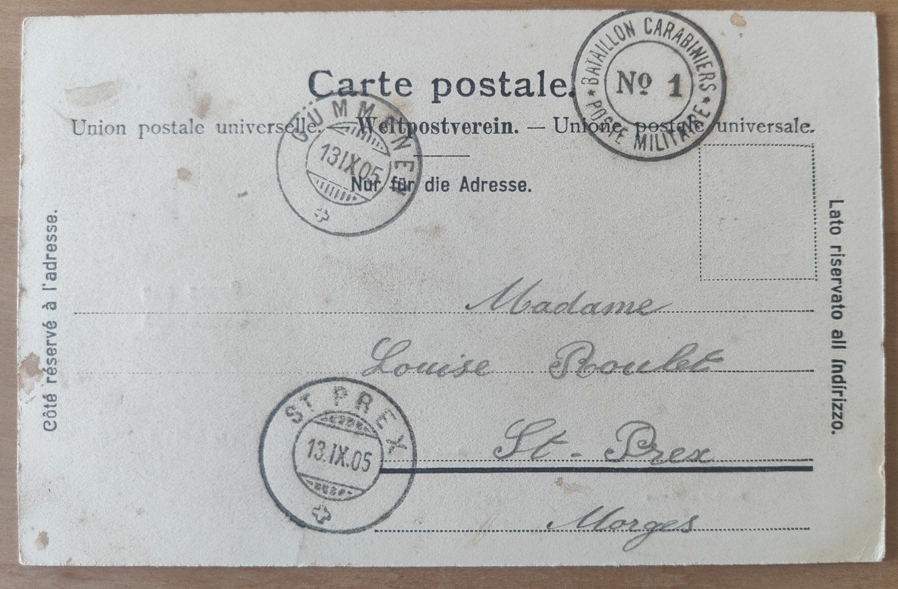 Ansichtskarten: Gruss aus Gümmenen um 1900 – Gebraucht aus St. Erhard von Chaeferli6 1