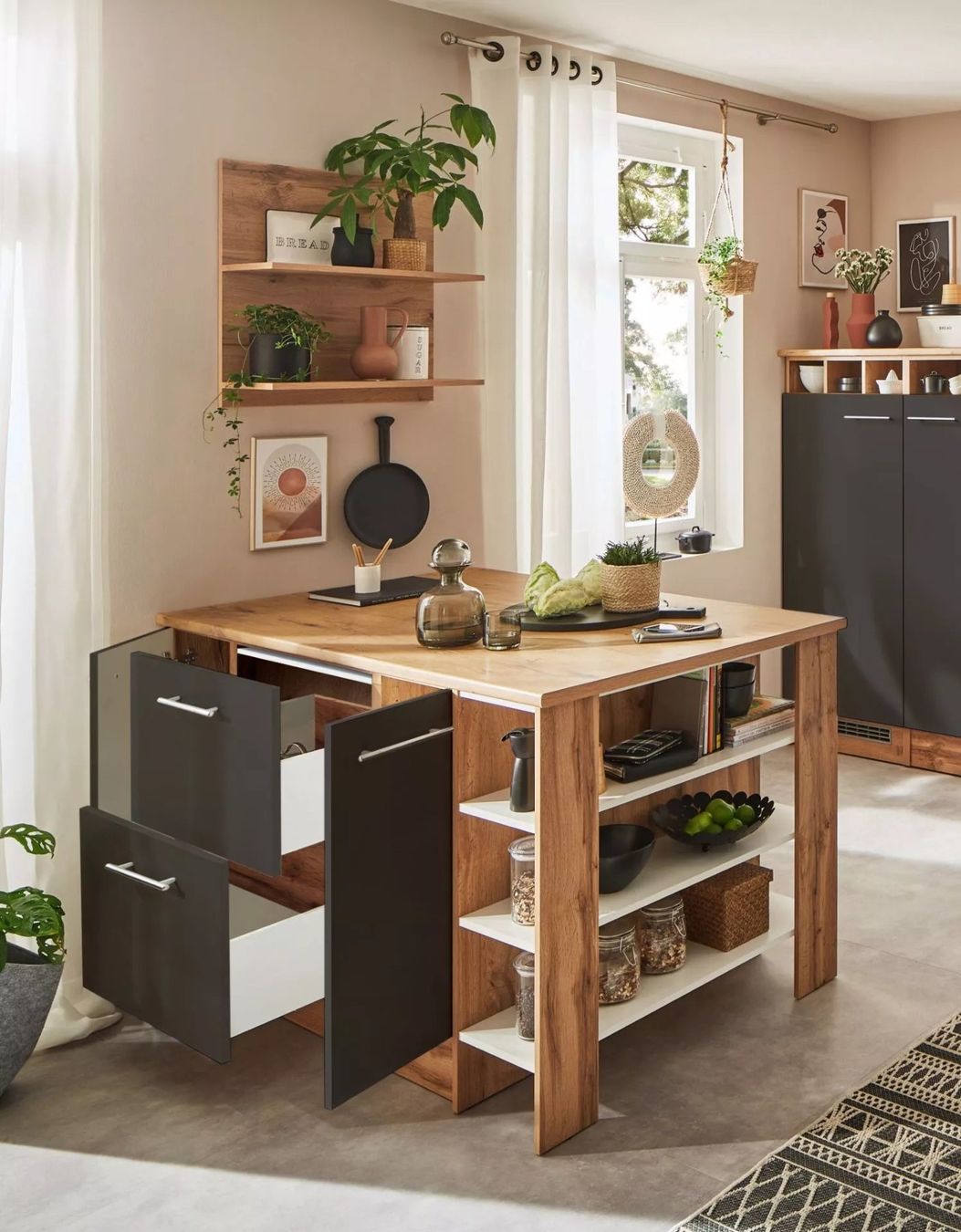 Cucine complete: 923 - Kücheninsel Hilde 150cm mit Hängeregal Grau – Nuovo e nell'imballaggio originale da Wallenwil venduto da toesstalvertrieb 3
