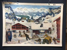 Vintage Schulwandbild WINTER, Alfred Sidler  #C5 LxB 90x65cm