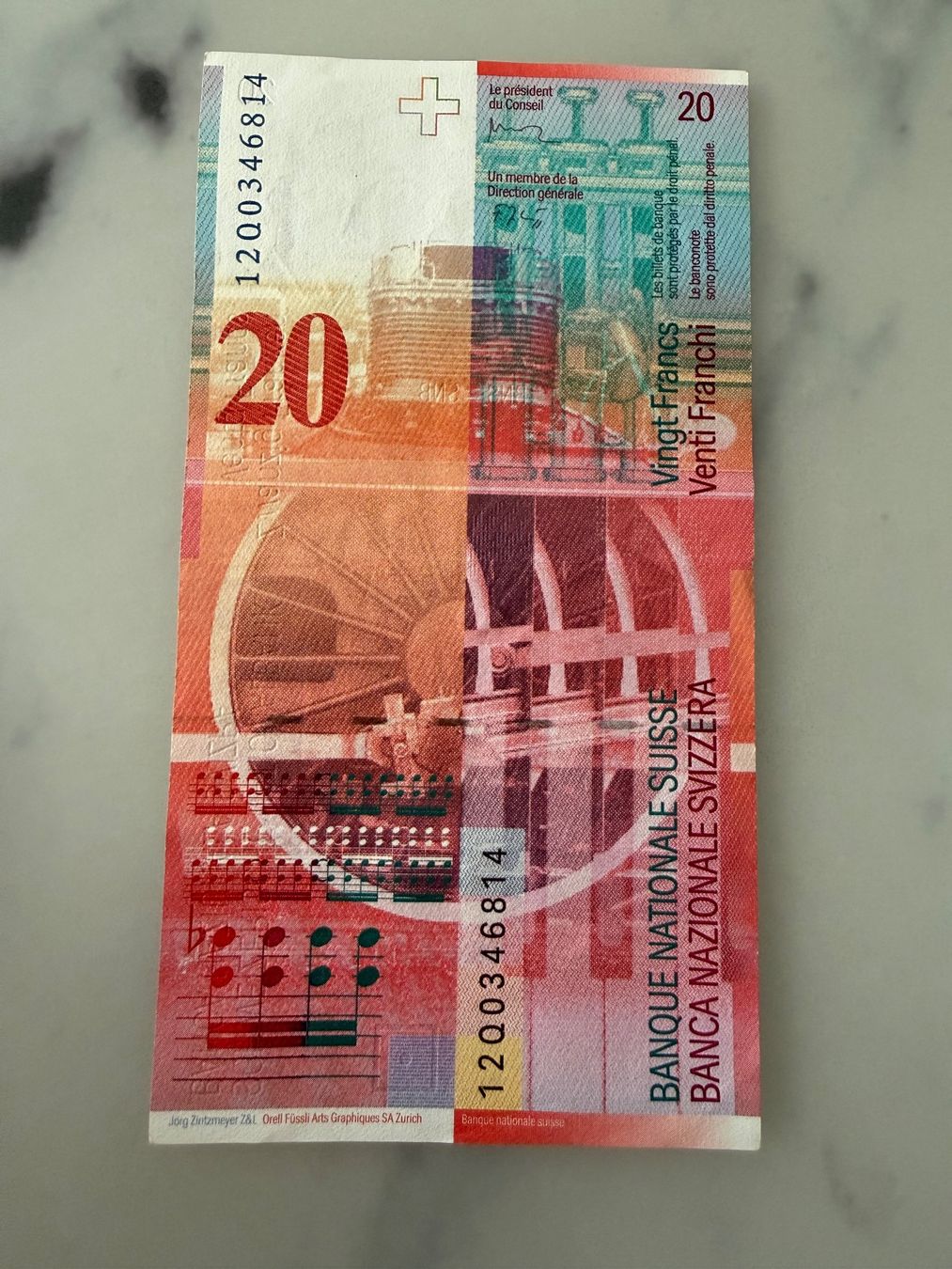 Banconote: Banknote 20 CHF, Arthur Honegger - 1995 – Usato da Dübendorf venduto da sou_55nr 1