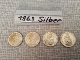 4x Schweizer 2 Franken Münzen 1963 Silber
