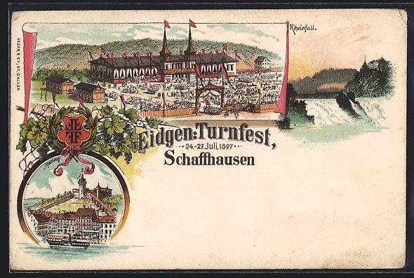 Ansichtskarten: Litho Schaffhausen, Eidgen. Turnfest 189 – Gebraucht aus Berlin von bartko-reher