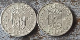 Zwei Britische Schilling Münzen 1955, 1958