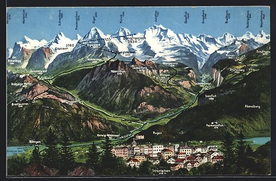 Cartes postales: Interlaken, Ortsansicht mit Eiger, Mönc – D'occasion à Berlin par bartko-reher