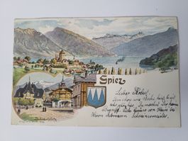 Ansichtskarte Spiez Bahnhofplatz gelaufen 1901 Rmu