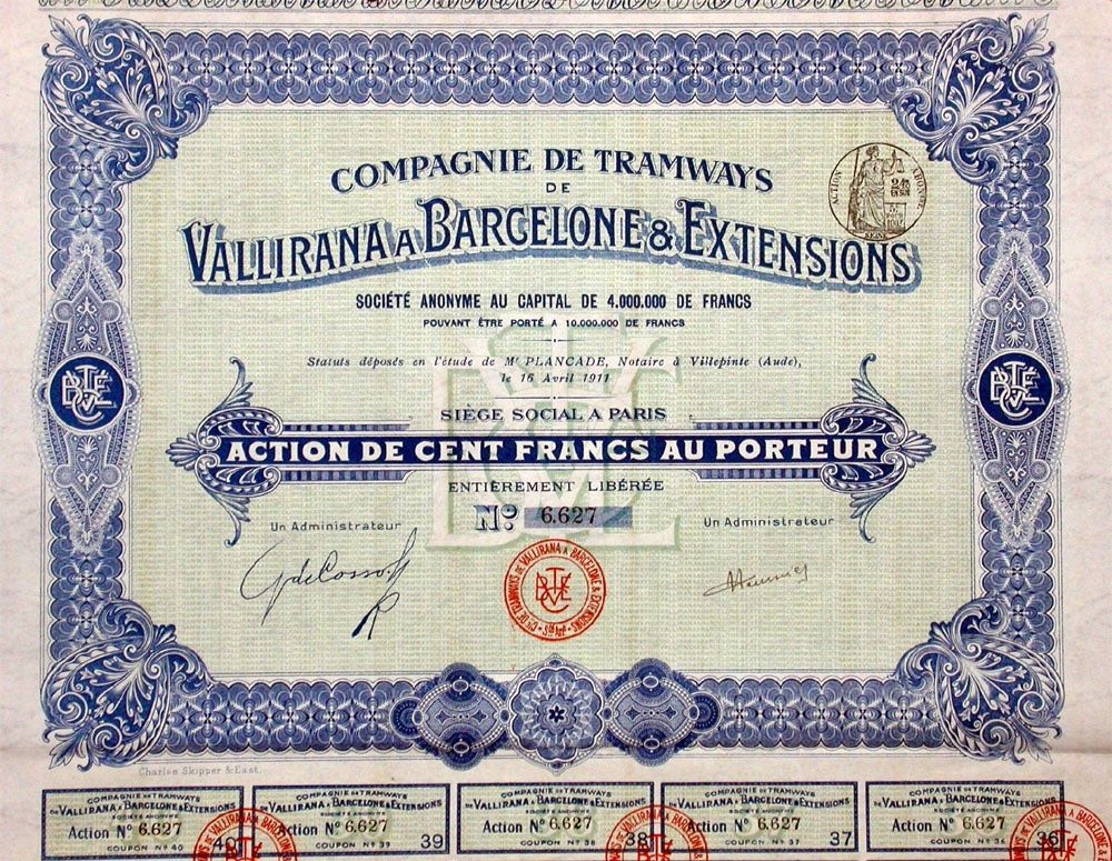 Documenti: Tramways de Vallirana à Barcelone & Extensions SA - 1911 – Usato da Solothurn venduto da Sgasche