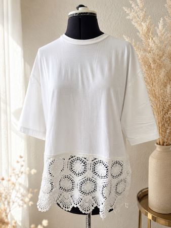 ✨ Shirt mit Häkelspitze Offwhite Gr. L wie neu