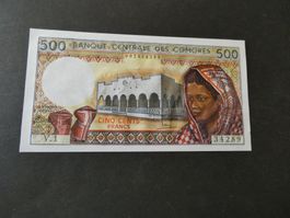 Comores, 500 Francs   ungefaltet