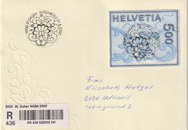 Stickereimarke auf R-Brief NABA St. Gallen - Vollstempel