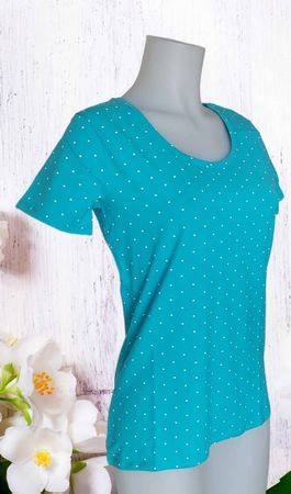 Bio Damen T-Shirt Blau mit Pünktchen, Gr. L NEU