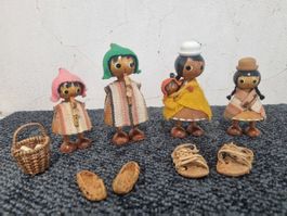4 Holzfiguren Peru Anden Inka Familie Vintage
