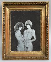 Arte erotica, cornice antica, tecnica mista su placca metal