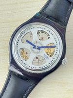 Swatch Automatic Uhr blaues Gehäuse mit Lederband 37mm