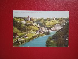 Fribourg antike AK Color les deux Ponts suspendu