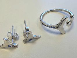 Set Ring mit Ohrstecker Delfin Silber 925