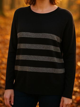 Damen Pullover Schwarz mit Glitzerstreifen Gr 40 42 kl Stern