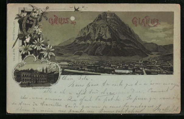 Cartoline postali: Mondschein-Lithographie Glarus, Totalans – Usato da Berlin venduto da bartko-reher