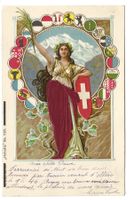 Samt- und Seiden-Applikation - Helvetia - Präge-Litho 1904