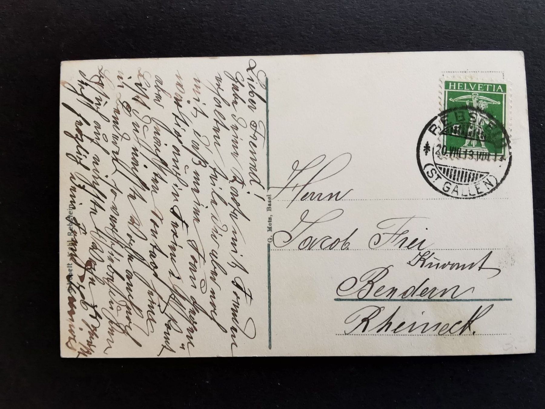 Ansichtskarten: Rebstein  Ansichtskarte  Rheintal   1913 – Gebraucht aus Rheineck von kat_7gld 1