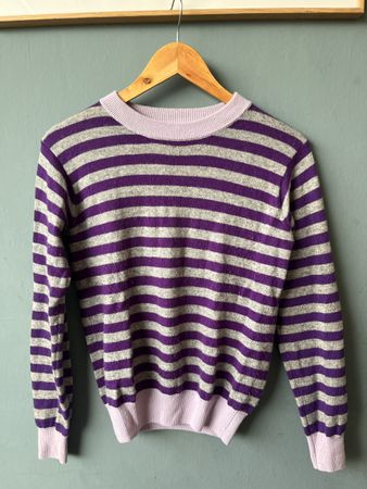 Pullover Pesopiuma 100% Kaschmir gestreift lila grau