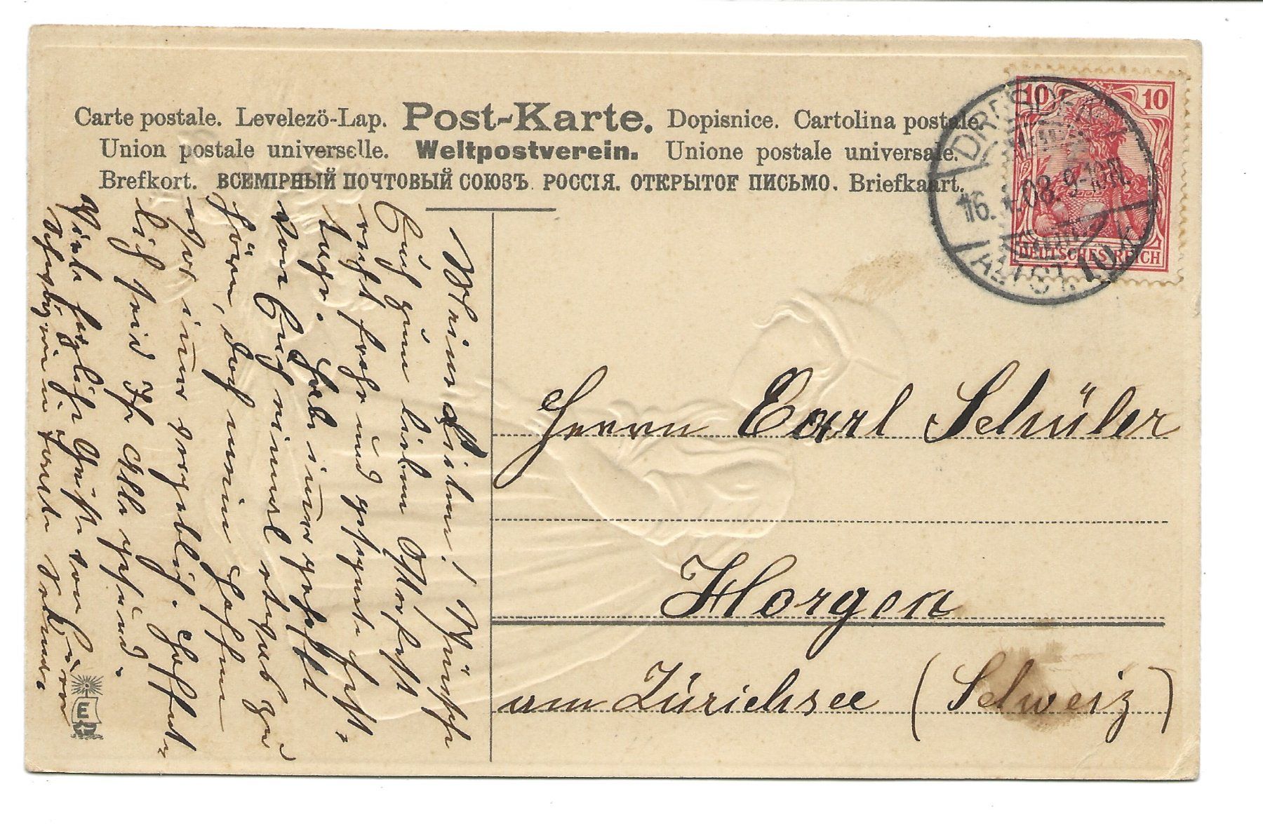 Cartoline postali: Fröhliche Ostern - Mädchen - Küken - Eier - Präge-Litho 1908 – Usato da Engelburg venduto da Cartophil 1