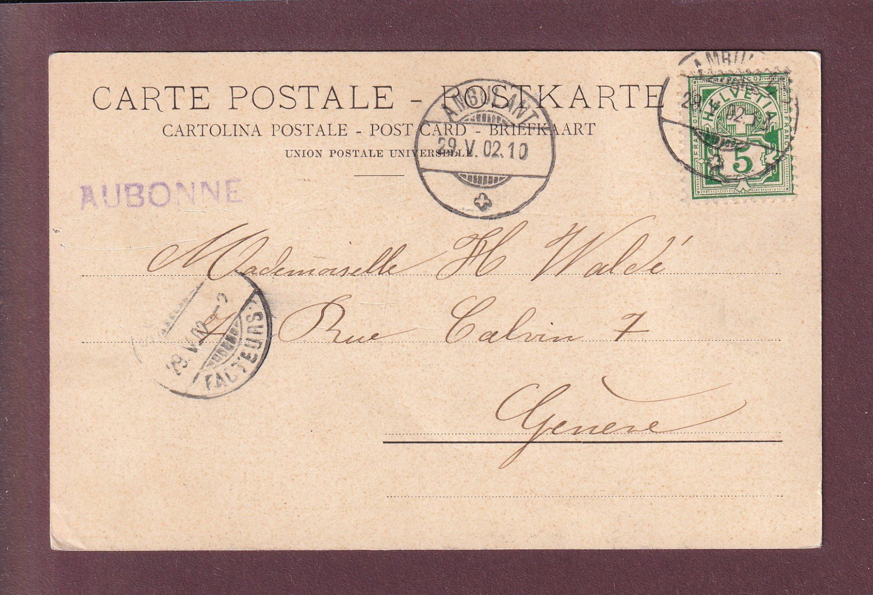 Cartoline postali: AUBONNE - Poterne - 1902 CPN Obl. linéaire – Usato da Pully venduto da nicecards 1