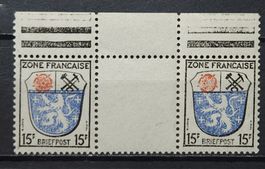 Franzö Zone Allgemeine Mi-Nr.7bzF ZW Postfrisch Geprüft 50Fr