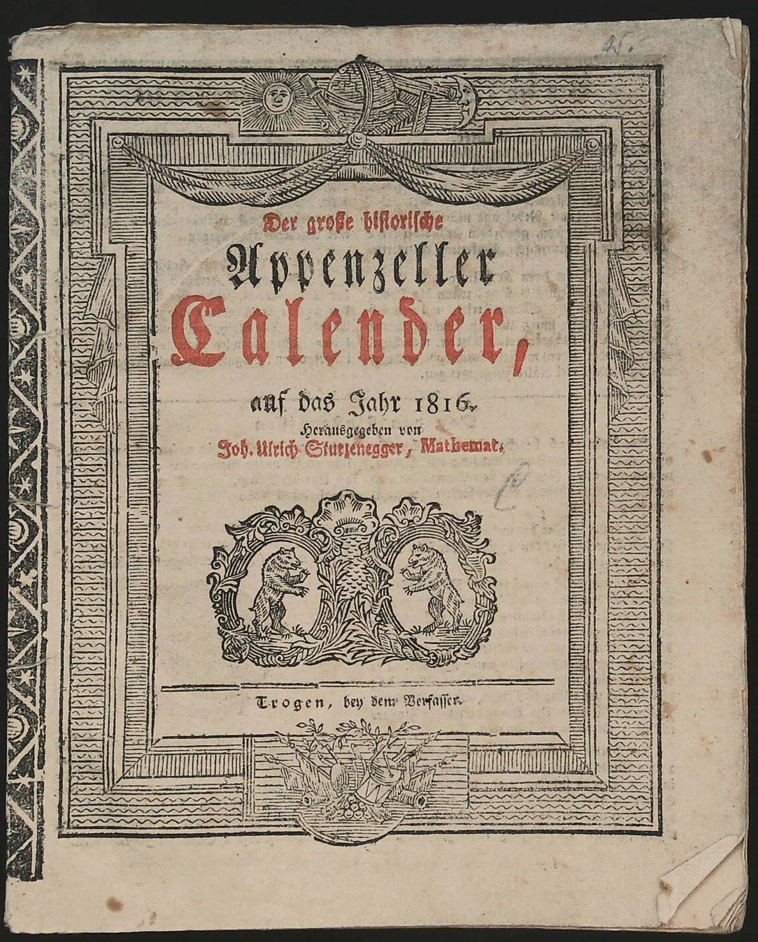 Stiche: Appenzeller Kalender 1816 – Gebraucht aus Rafz von Helvet32