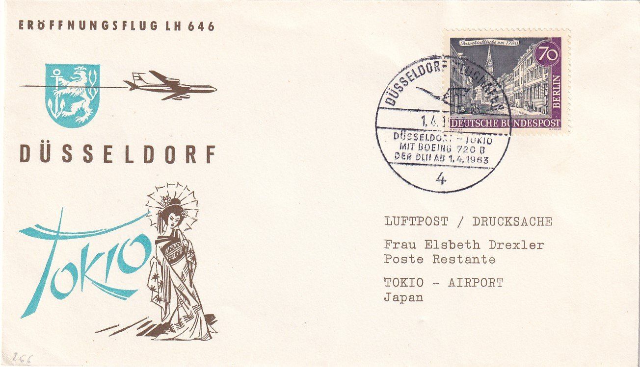 Tutti i francobolli: Erstflug Lufthansa Düsseldorf - Tokio 1963 – Usato da Baar venduto da Asmara111