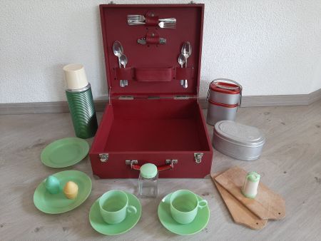 50er 60er J. Mid Century Picknickkoffer Oldtimer Camping