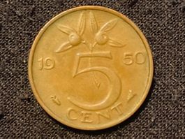 Niederlande 5 Cent Münze 1950 - Juliana Königin der Niederl.