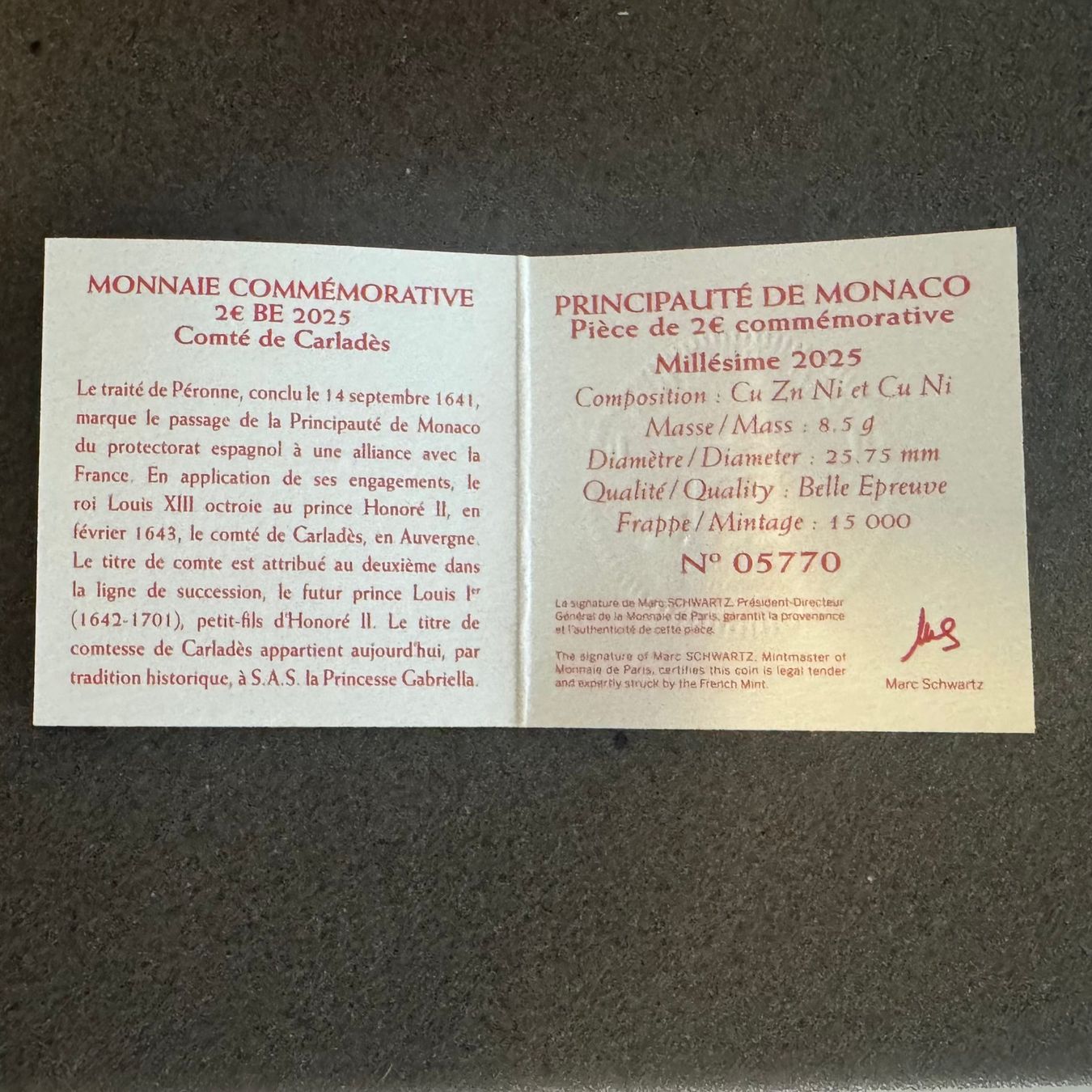 Tutti le monete: 2 Euro Monaco Grafschaft Carlades 2025 PP – Nuovo e nell'imballaggio originale da Reitnau venduto da tb-muenzen 3