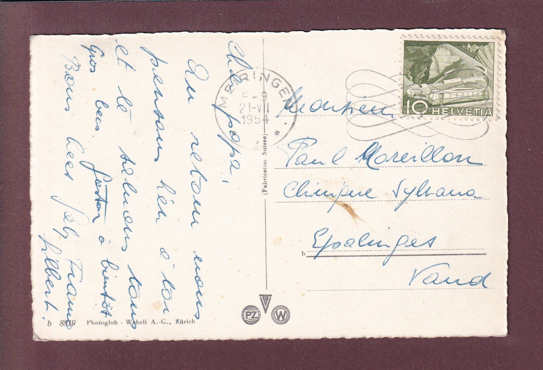Ansichtskarten: Bei ZWEISIMMEN - Spillgerten - 1954 – Gebraucht aus Pully von nicecards 1