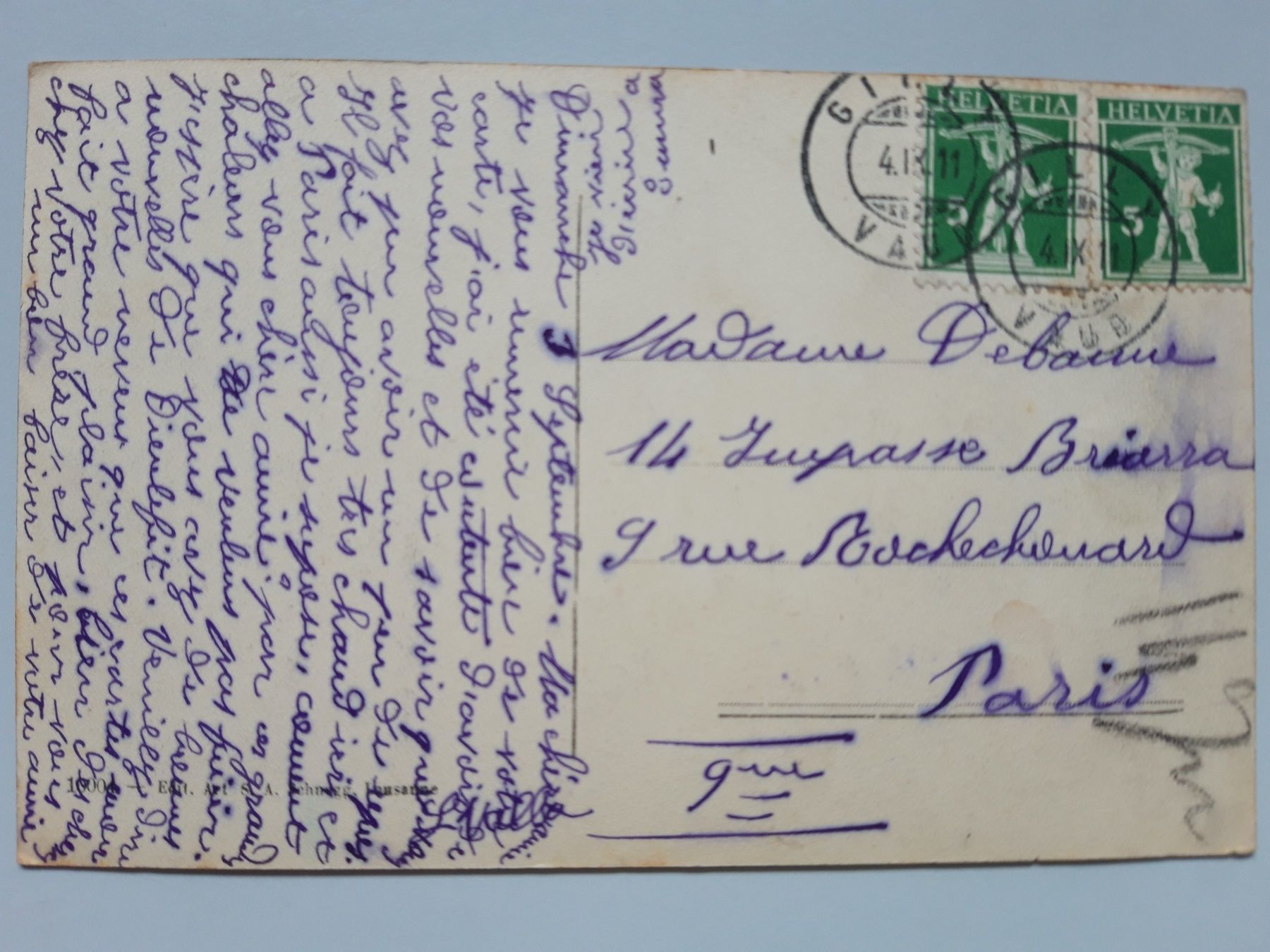 Cartoline postali: Gilly Vue générale et le Mont-Blanc – Usato da Sargans venduto da nicsam1815 1