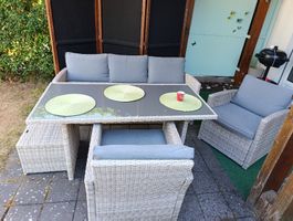 Mömax Gartenlounge „Bilbao“ Polyrattan Grau – 6-teilig