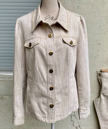 Ensemble 2 pièces jeans beige fil doré ANNE DE WEYBURN t.40