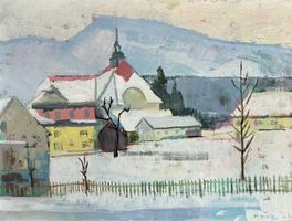 Max Hintz – „Buchs Gemeindehaus“, Öl auf Leinwand, 1950