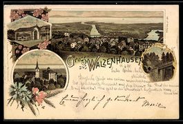 Litho Walzenhausen, Rheinburg und Kirche