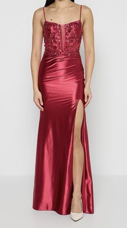 Neues Abendkleid Rot Satin Tüll Pailletten Grösse L/40