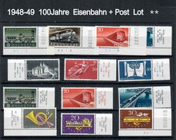 1948-49  Lot-100 Jahre Post-Eisenbahn Postfrisch mit Tabs