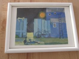 Katzenbild, gerahmt, „Luna Piena“ , Rosina Wachtmeister