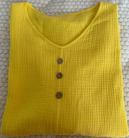 Chemisier femme jaune en coton, coupe ample, neuf jamais por