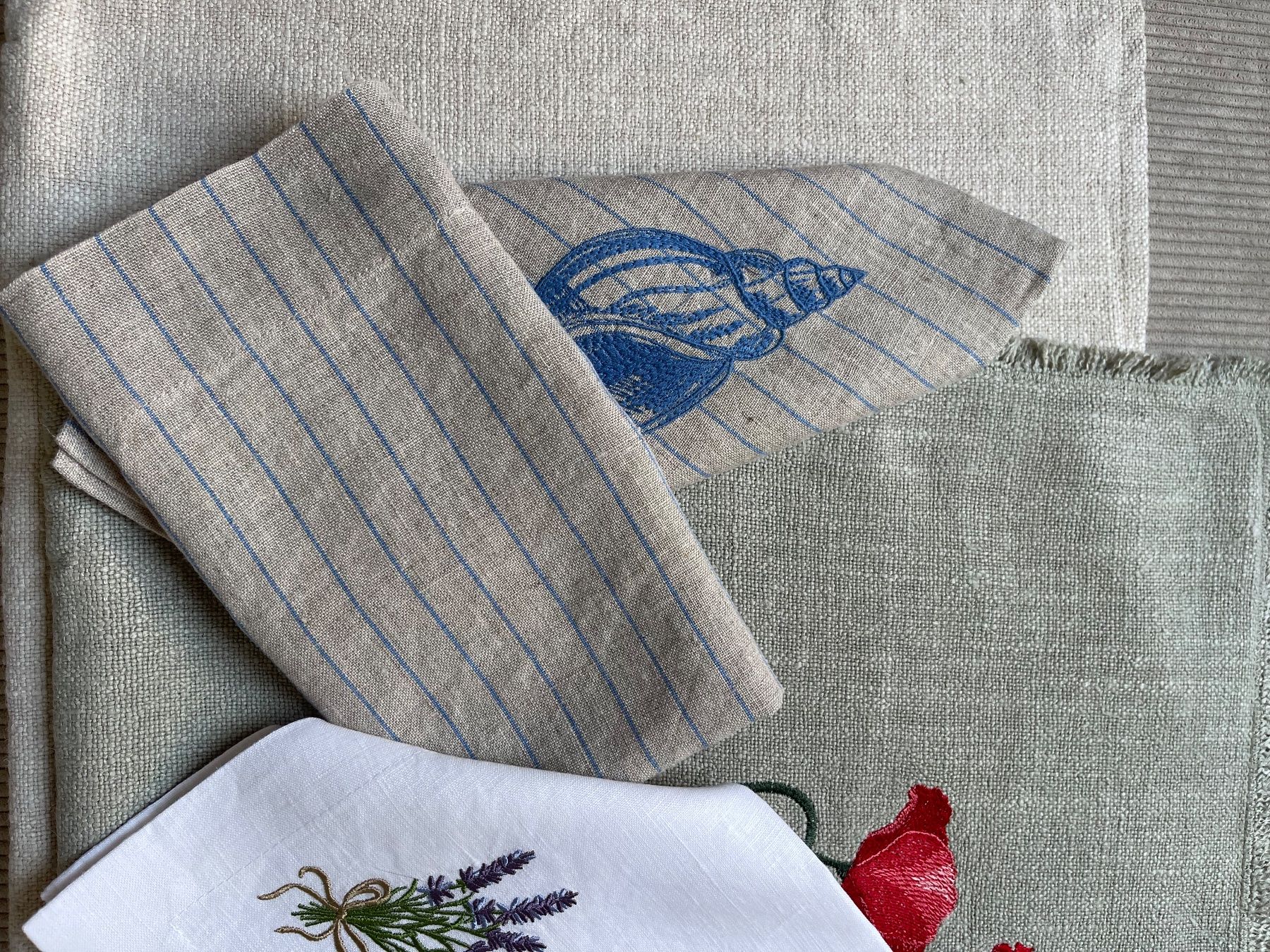 Tovaglioli: Leinen Serviette, bestickte Serviette, Natur Farbe – Nuovo e nell'imballaggio originale da Meilen venduto da tea_n6fg 1