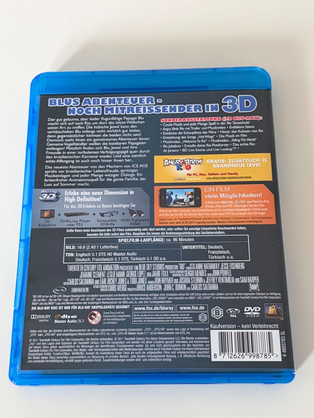 Tutti i DVDs: Rio 3D Blu-ray – Usato da Altstätten SG venduto da sheamus 1