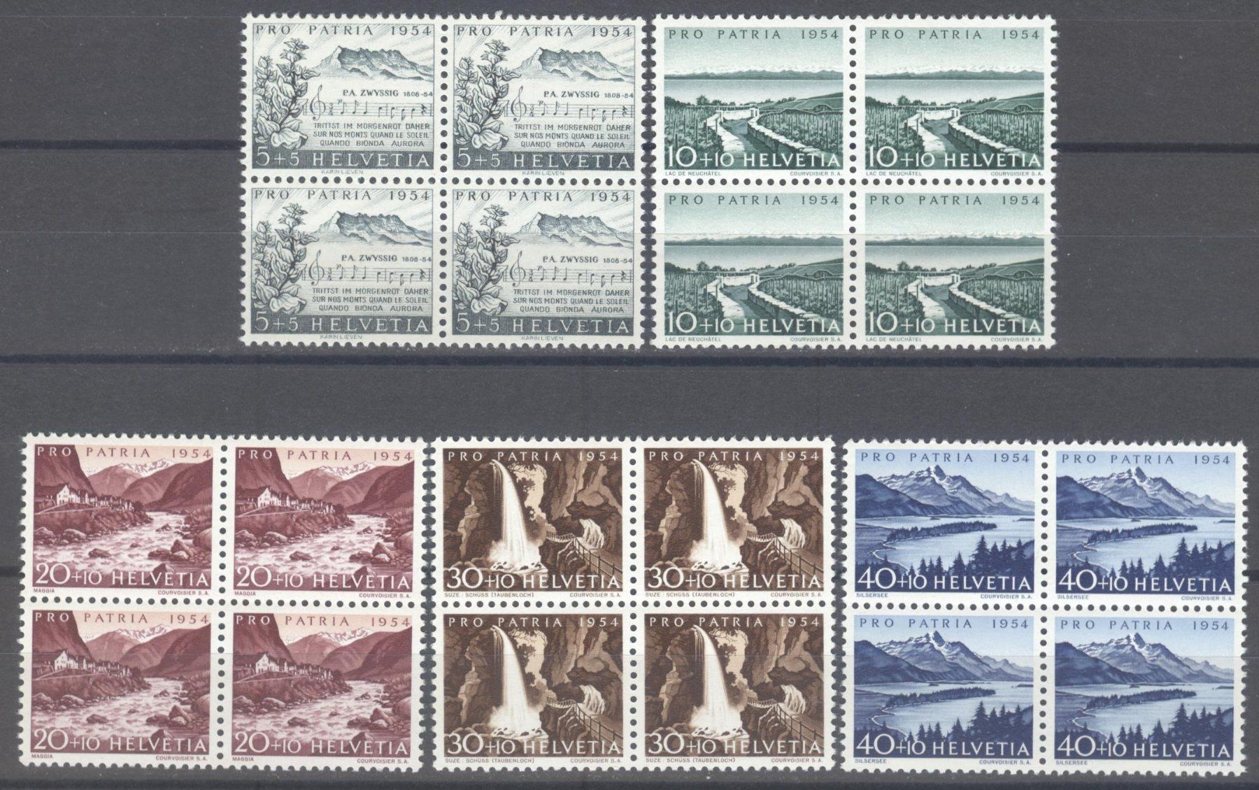 Tous les timbres: PP 1954 66-70  Viererblöcke  postfrisch ** – Neuf avec emballage d'origine à Uster par giorgiotr