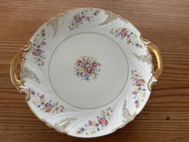 Porzellanplatte mit Goldrand + Henkel, Ø 28cm