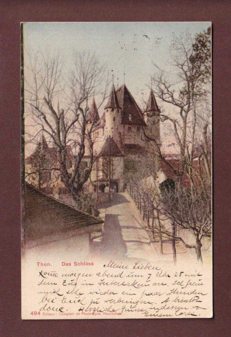 Cartoline postali: THUN - Schloss - 1903 CPN – Usato da Pully venduto da nicecards-shop