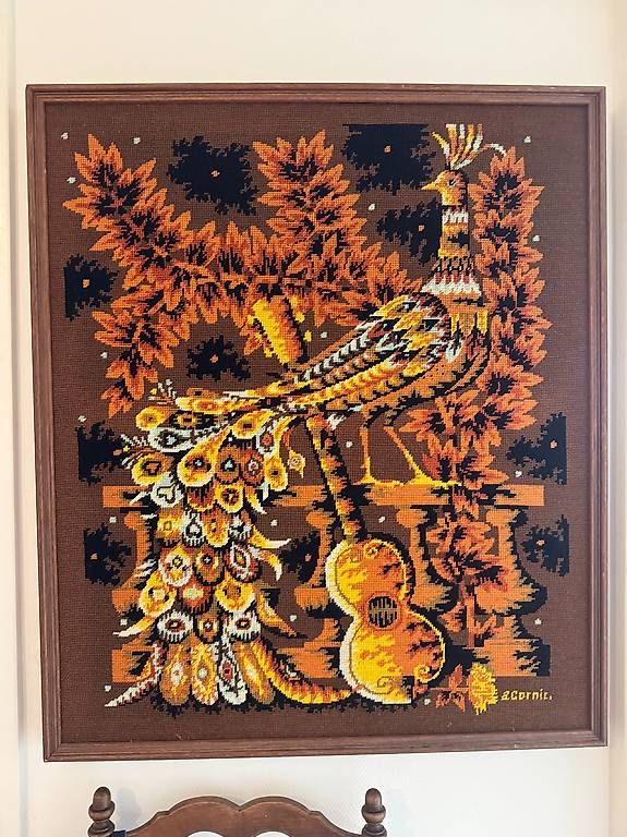 Dischi in vinile: Vintage Needlepoint Tapestry "Le Paon" by Alain Cornic  – Usato da Genève venduto da bau_jy7x